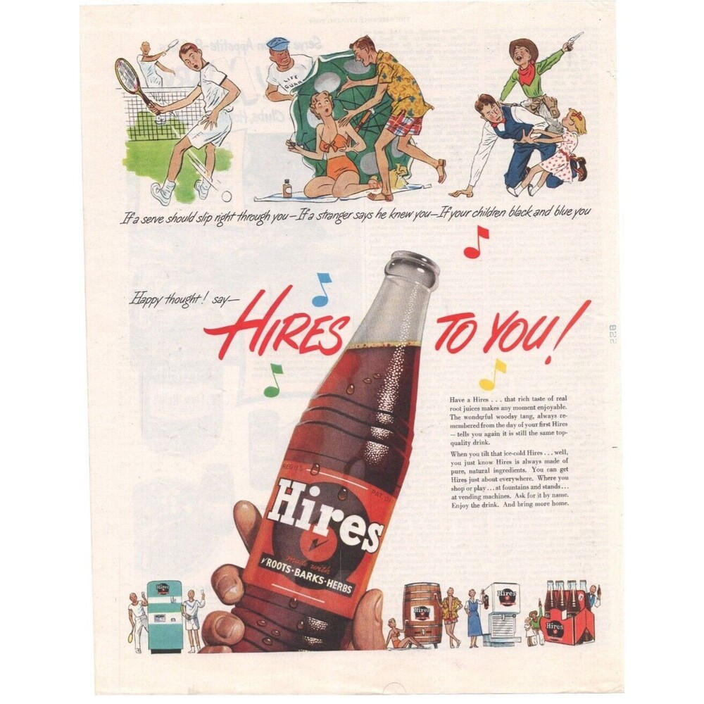 Vintage Original Hires Root Beer Magazine Advertisement 1950s Color Soda Pop